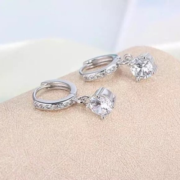 New Sterling Silver Huggie Hoop Crystal Earrings - Picture 6 of 9